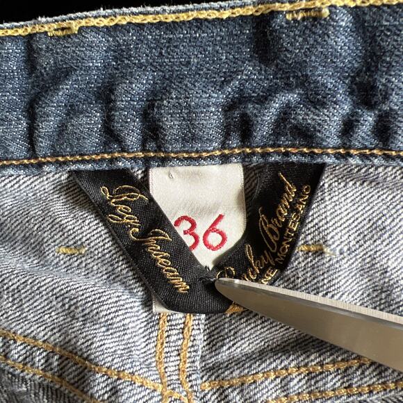 Lucky Brand Jeans 36 X 27" Hemmed Blue Hipster Wash Slim Bootleg Buttonfly Denim - Picture 8 of 15